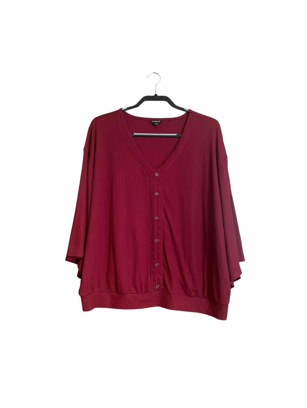 Torrid Maroon Textured Jersey V Neck Dolman Top
